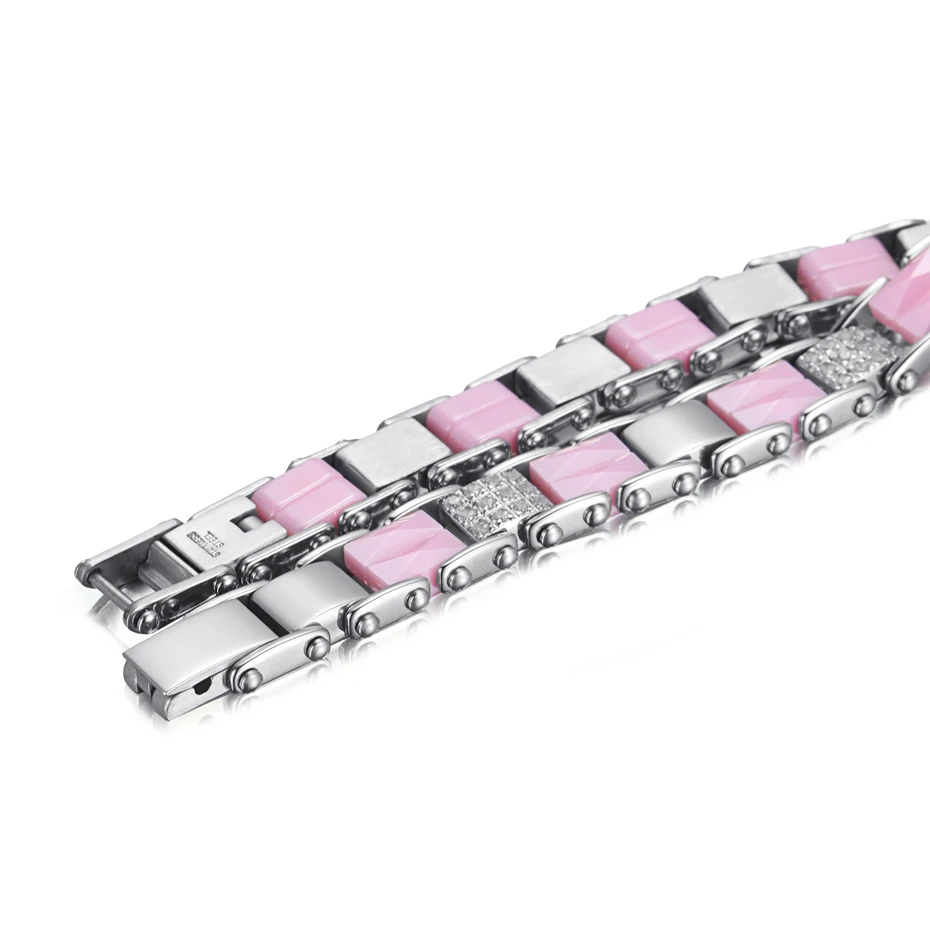Радужные розовые керамические браслеты с кристаллами, браслеты для женщин, очаровательные Роскошные вечерние браслеты из нержавеющей стали, модные ювелирные изделия