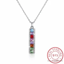 LEKANI Кристалл от Swarovski 925 стерлингового серебра ожерелье Мода Rianbow Бар Кулон Ювелирные изделия Золотая, серебряная цепочка