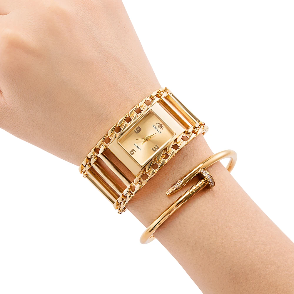 Женские золотые часы 3 шт Женские квадратные наручные часы с модным браслетом из нержавеющей стали набор большая подарочная коробка для часов для подарка