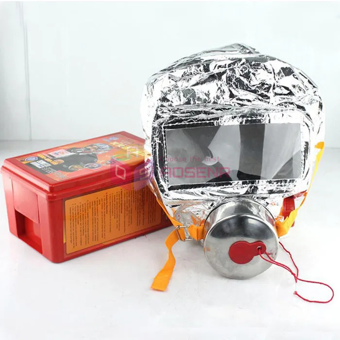 

Emergency Escape Hood Oxygen Mask Respirator Fire Smoke Toxic Filter Gas Big Visor Firemask First Aid Kit Hard Case