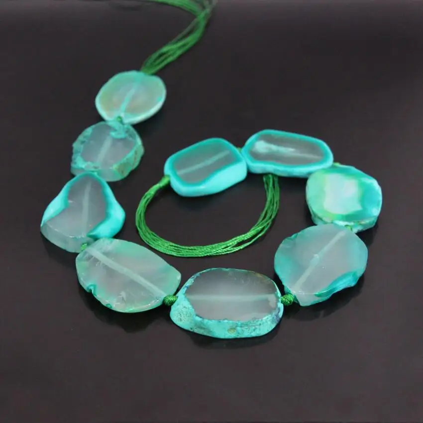 

15.5"strand Large Size Green Raw Agates Drusy Slab Slice Loose Beads,Natural Onxy Gems Nugget Pendant Nacklaces Jewelry Making