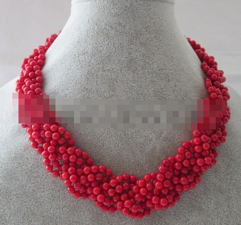 

1078 6row natural round red coral necklace - GP clasp