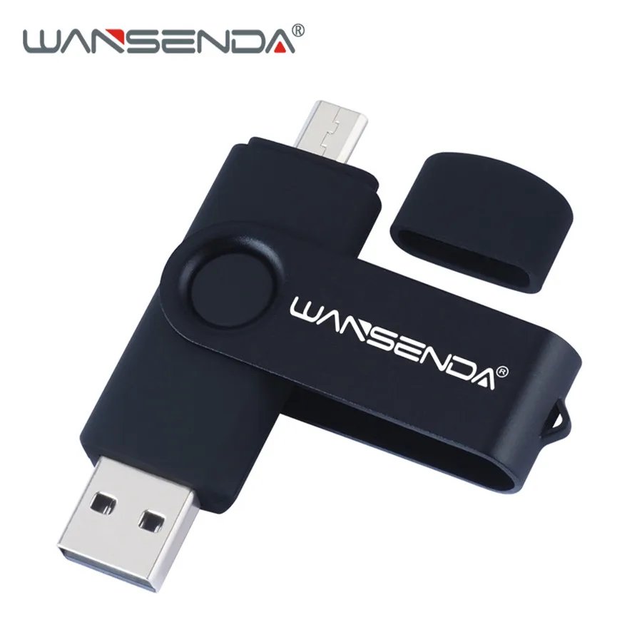 WANSENDA S100 OTG USB флеш-накопитель 32 ГБ флэш-накопитель 8 Гб оперативной памяти, 16 Гб встроенной памяти, 64 ГБ 128 Гб флэш-накопитель 256 ГБ 2 в 1 двойной разъем Micro USB флеш-накопитель - Цвет: Черный