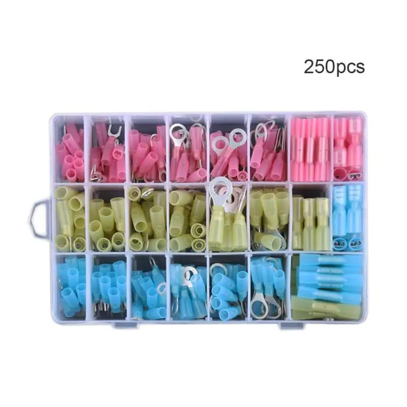 

250pcs Assorted Insulated Spade Crimp Terminals Electrical Wire Cable Connectors Assortment Kits Electrical Crimp Spade Ring