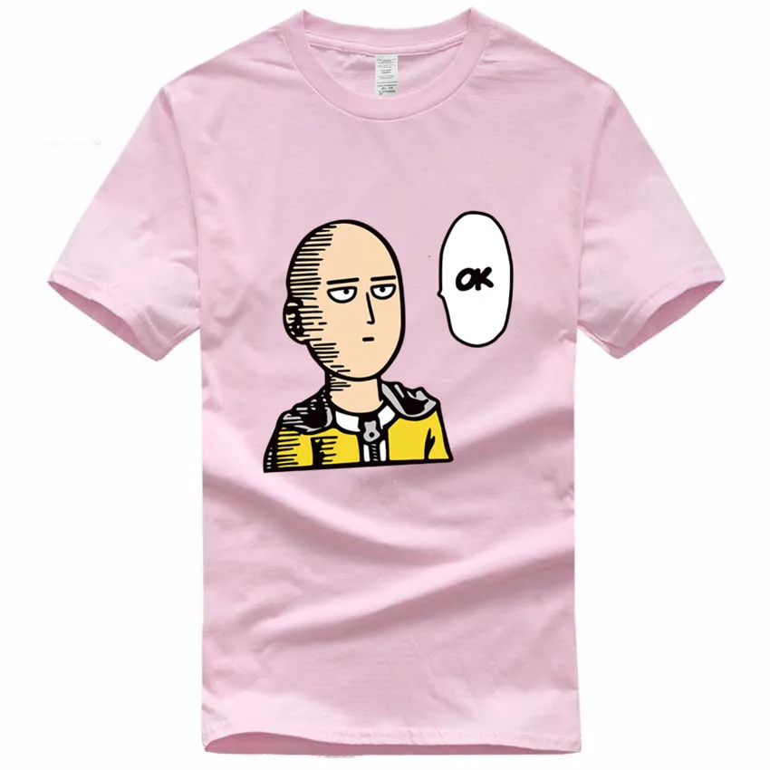 Футболка One Punch Man Saitama Sensei из японского аниме, европейский размер, хлопок, летняя повседневная футболка с круглым вырезом для мужчин и женщин GMT300004 - Цвет: Pink A