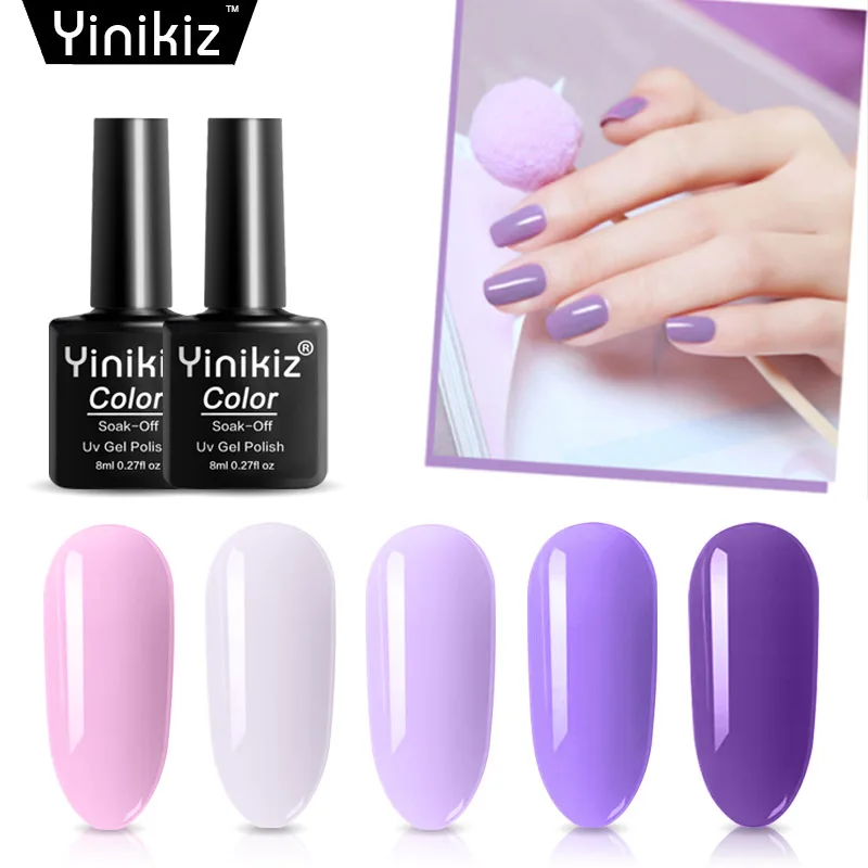 

Yinikiz 5 Colors 8ml Pure Semi-Permanent Nail Gel Polish UV Led Lacquer Hybrid Long Lasting UV Gel Nail Polish