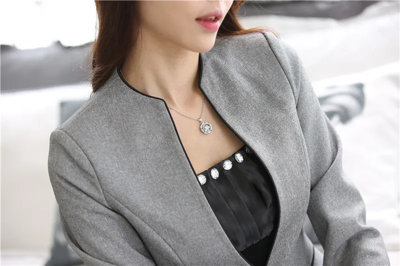 Элегантный серый официальный стиль униформа женский деловой костюм куртки пальто женские топы Blaser Feminino женские блейзеры