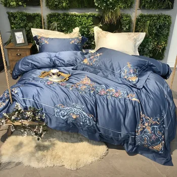 

Royal Style Luxury 100S Egyptian Cotton Embroidered Bedding Set Duvet Cover Bed Linen Bed sheet Pillowcases 4pcs King Queen Size