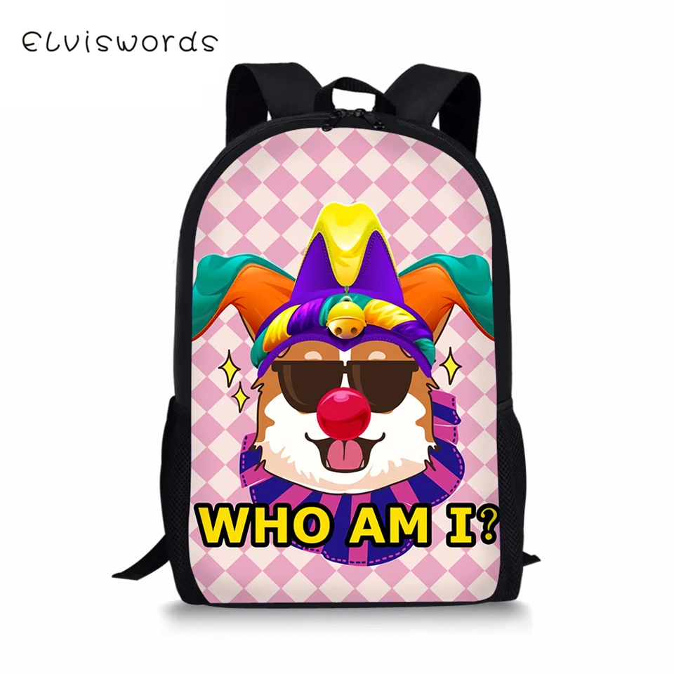 

ELVISWORDS Children's Backpack Clown Animal Prints Pattern Travel Laptops Backpack Kawaii Pig and Frogs Kids School Backpack