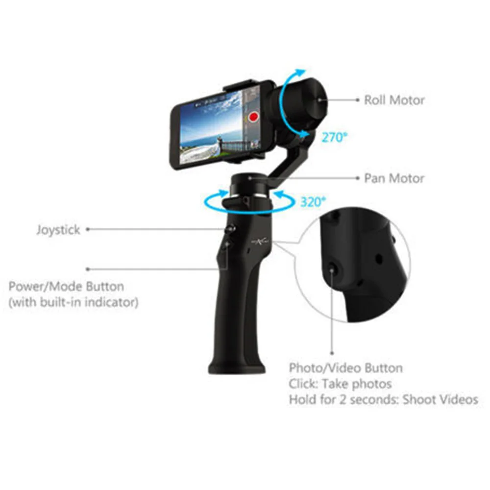  3-Axis Handheld Cinematic Stabiliser Gimbal with Battery For Smartphone