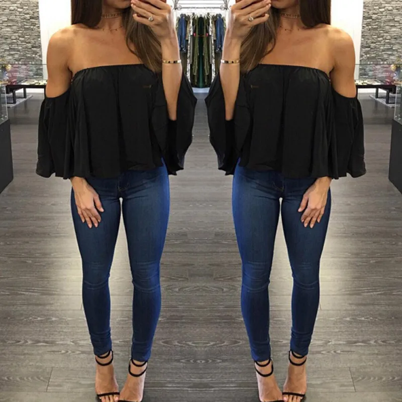Woman Chiffon Blouse Casual Sleeveless Solid Slash Neck Plus Size 4XL Sexy Fashion Comfortable Tops off Shoulder |