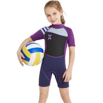 

New Kids 2.5MM Diving Suit One Piece Kids Baby Girl Short Sleeve Diving Shorty Wetsuit Swim Surfing Suit S-2XL