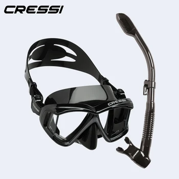 Cressi Diving Swimming Mask Snorkeling Set Scuba Snorkel Silicone Skirt Four-Lens Panoramic for Adults Pano4 Dry 4