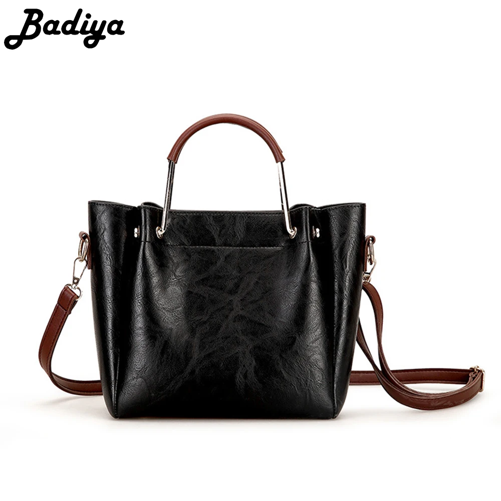 

Winner&Autumn Trendy Hit Color Top Handle Handbag Vintage Leather Crossbody Bag Large Capacity