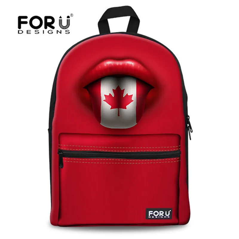 FORUDESIGNS, дизайн, рюкзак с принтом в виде красных губ и языка, Американский немецкий флаг, Холщовый Школьный рюкзак, женский рюкзак для путешествий, Повседневная сумка для отдыха
