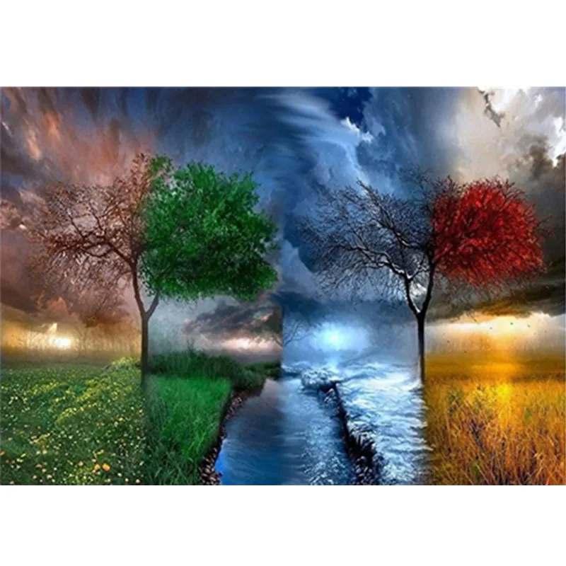 

Full 5D DIY Diamond Painting Cross Stitch Spring Summer Fall Winter Season Tree Pictures Diamond Embroidery Home Decor