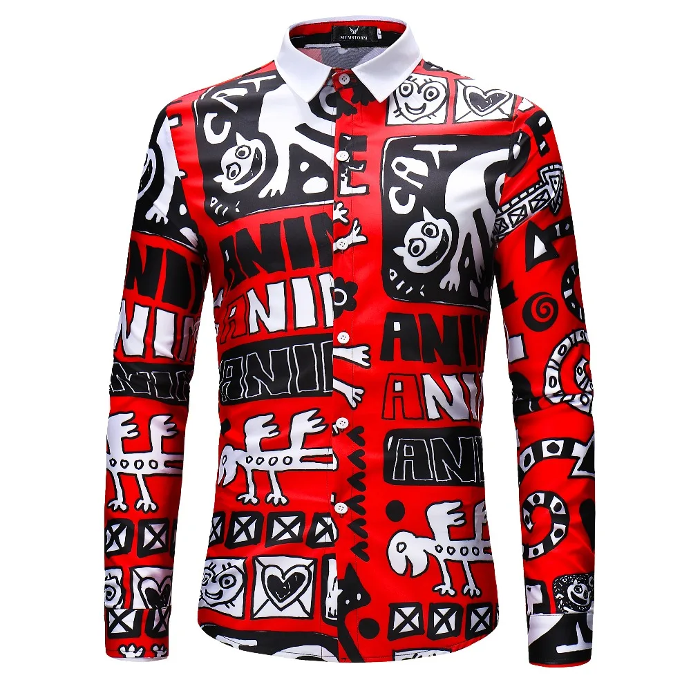 

2018New Fashion Mens Long Sleeve Shirts 3D Printed Floral Turn-down Collar Slim Fit Men Shirts Casual Mens Top Clothes Plus Size