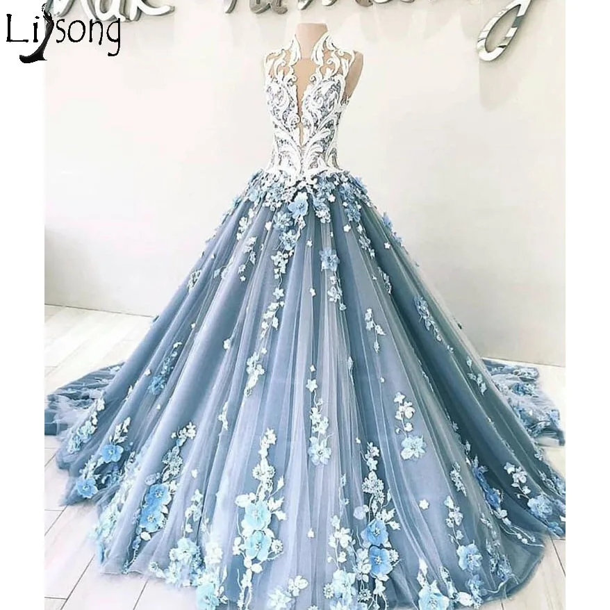 Новое поступление, роскошные синие платья для выпускного вечера, элегантное бальное платье с 3D цветочной аппликацией, вечернее платье, Дубай, арабский стиль, официальная одежда, Robe De Soiree