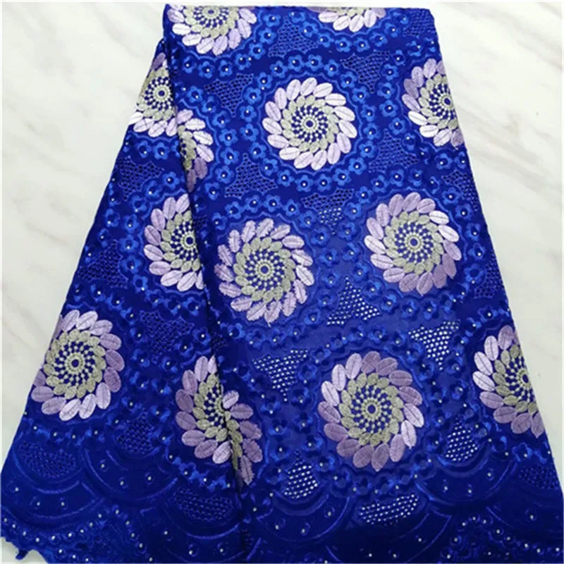 

8 colors (5yards/pc) rhinestones fixed Swiss voile lace fabric elegant royal blue African cotton lace fabric for party dress