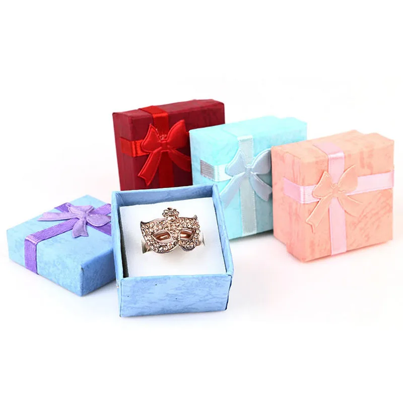 

JAVRICK 1/12Pcs Jewelry Case Paper Storage Box Ring Earring Holder Package Bowknot Decor