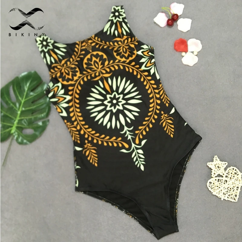 Kaufen Bikinx Retro print einteiliges anzüge Sexy body Push up weibliche badeanzug 2019 badeanzug frauen bademode schwarz bikini monokini