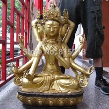 Bi00761 3" Тибет Бронзовый Gild трёхликой восемь ARM руки ушниша Виджая статуя Будды