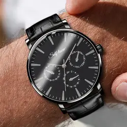 Горячая продажа мужские часы простые тонкие циферблат простые кварцевые наручные часы лучшие продажи кожаный ремешок в деловом стиле Erkek