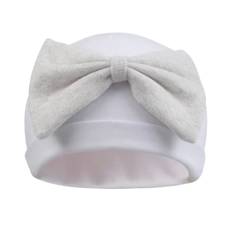 White Baby Beanie Hat Big Bowknot Newborn Boys Girls Hospital Cap High Quality Pure Cotton Soft Comfortable Infant Skull Hat Cap 2019 New (5)