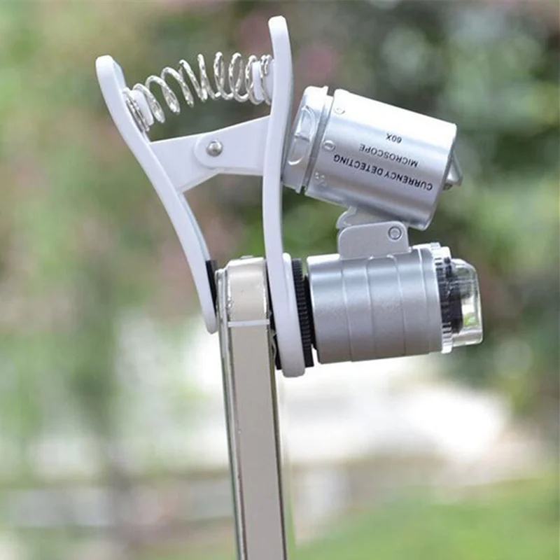 

New Portable 60X Optical Glass with 3 LED light Clip Wide Angle Microscope loupe for Universal Mobile Phones Lens