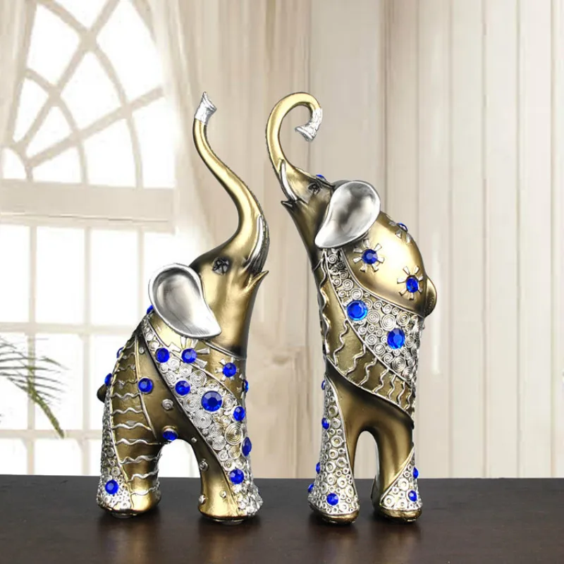 

Two Pieces Simple Modern Home Decor with Diamond Elephant Ornaments Resin Crafts High-end Wedding Gift in safe Box