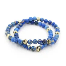 Faitheasy натуральный синий император микро циркония сверла мяч эластичные бусины Многоэтажный браслет украшение на нитке