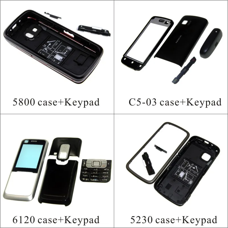 

For Nokia 5800 C5-03 6120 5230 Housing Front Faceplate Frame Cover Case+Back cover/battery door cover+Keypad