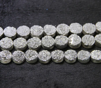 

Dinner Jewelry Gold Titanium Druzy Necklace Stone Coin Beads Pendants Fashion Drusy Quartz Flat Round Beads Jewelry Making