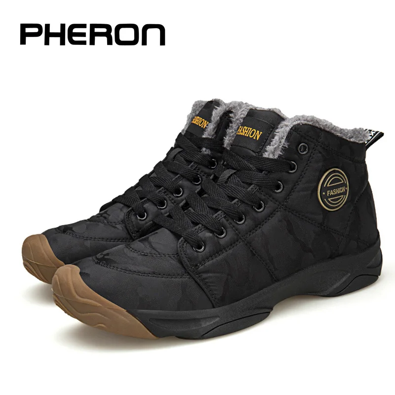 Новинка 2019 модная мужская зимняя обувь PHERON однотонные зимние ботинки плюшевая