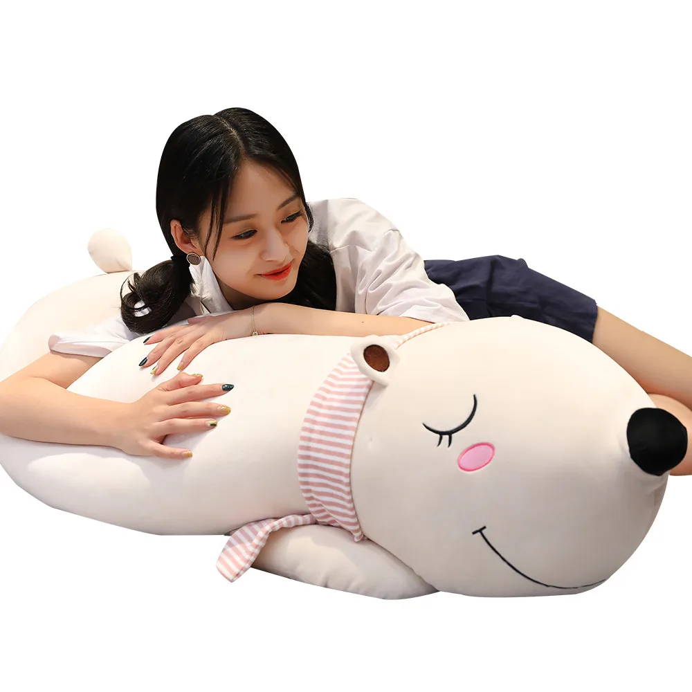 New 70cm-90cm Cartoon Polar Bear Lying Bear Stuffed Down Cotton Animal Plush Toys for Children Kawaii Doll for Kids Gift Pillow