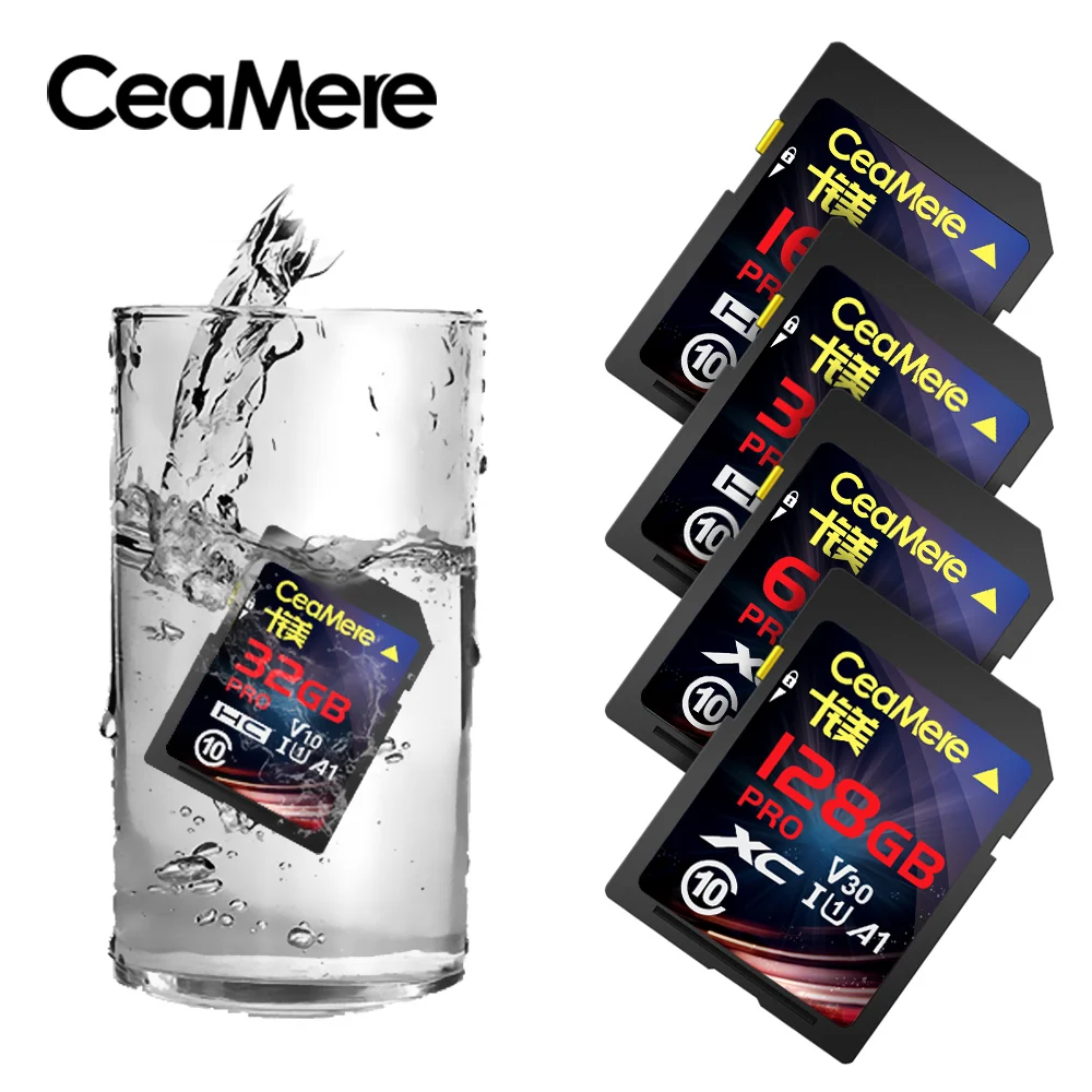CeaMere SD Card 256G 128GB 64GB 32GB 16GB XC HC Flash Memory Card Class 10 UHS 2