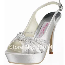 EP11060-PF Ivory Peep Toe Rhinestone Knot Platform Slingback Pumps Satin Women’s High Heel Sandals Wedding Party Shoes Pumps