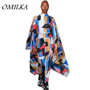 

OMILKA Cape Runway Rompers and Jumpsuits 2018 Autumn Winter Women Long Sleeve O Neck Geometrical Bodycon Club Party Overalls