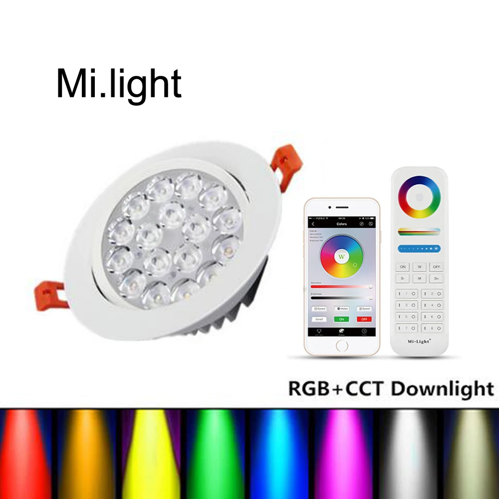 Светодиодная панельная лампа Mi Light 9 Вт, Wi-Fi, 2,4 г, Радиочастотный пульт, Круглый, скрытый, RGB CCT, затемненный, RGBW, потолочный светильник, утопленный вниз, AC 85-265 в