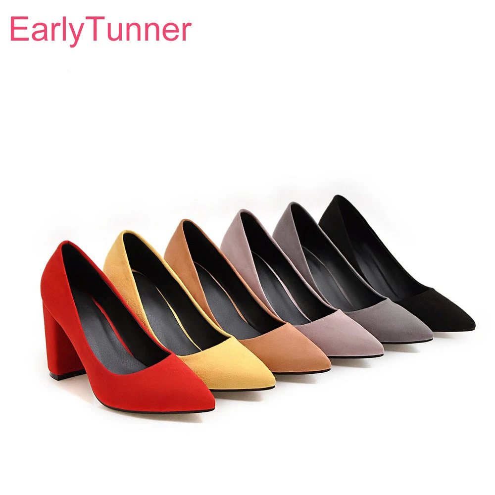 Glamour zapatos de tacón cuadrado para mujer, calzado Formal Sexy de punta estrecha, color marrón y tallas grandes 10 33 43|Zapatos de tacón de mujer| - AliExpress