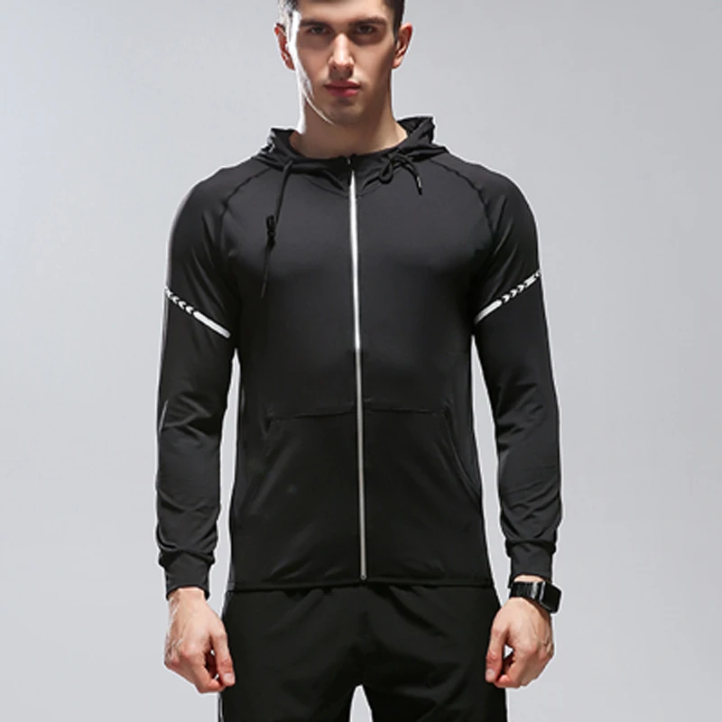 Mens Gym Coat Running Jackets Knitting Elasticity Fabric Fitness