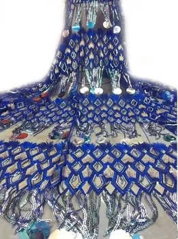 

Free shipping (5yards/pc) high quality French net lace with sequins tassles African party lace fabric for dress FLC834