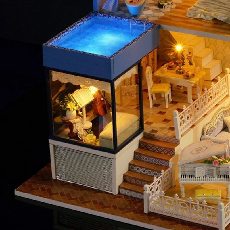 الأزياء DIY اليدوية دمية خشبية مصغرة مع منزل الأثاث لعب للأطفال الاطفال LED 3D دمية منزل كوخ طقم هدايا الأزياء DIY اليدوية دمية خشبية مصغرة مع منزل الأثاث لعب للأطفال الاطفال LED 3D دمية منزل كوخ طقم هدايا