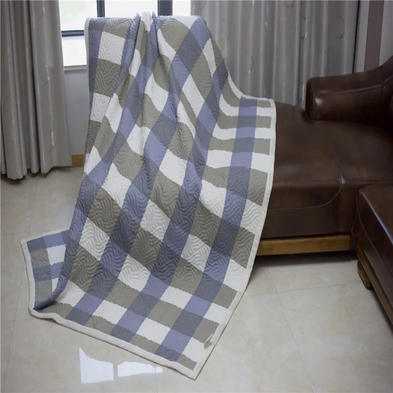 

Simple Blue Gray+Gray White Plaid Pattern Blanket Warm Fleece Blankets Double Layer Throw On Sofa Bed Plane Plaids Bedspreads