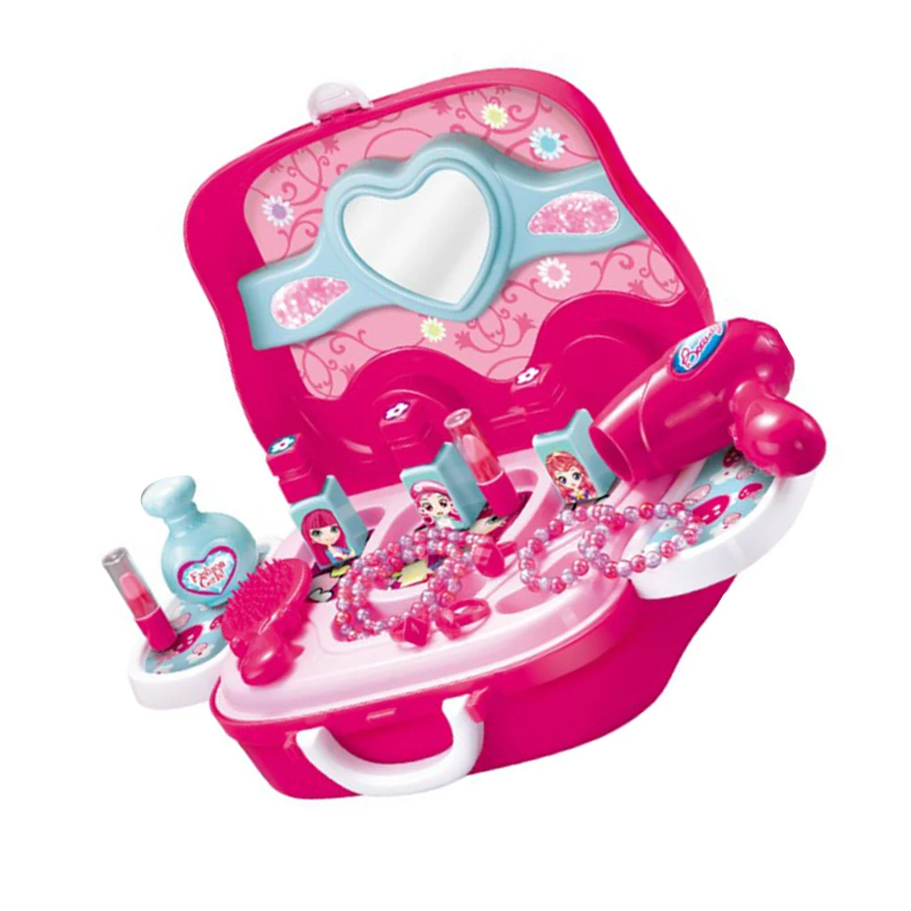 Дети девушки Ролевые игры туалетный инструмент чемодан дети пластиковое зеркало игрушка-фен набор подарок на день рождения