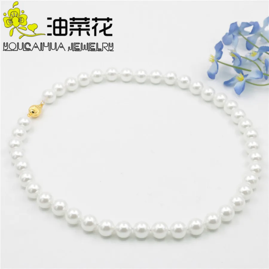 

New Hot Sale 8mm White Sea South Shell Pearl Necklace Beads DIY Jewelry Making Rope Chain Necklace Hand Made 18inch (Min Order1)