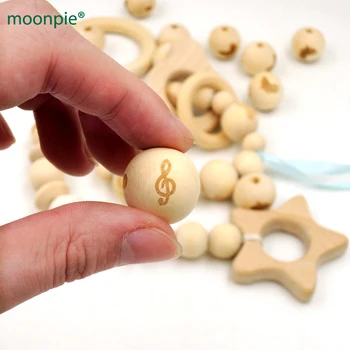 

20mm wood round ball bead music note burnt engrave diy accessory wooden beads craft bless teething necklace finding EA148