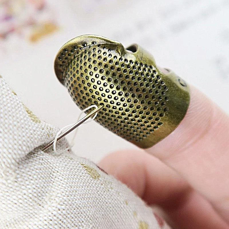 

Adjustable Thimble Household Sewing Embroidery Threading Hoop Thimble Protection Non-Slip Ring Finger Sleeve Retro Thimbles