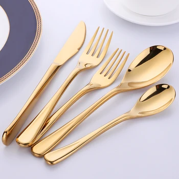 

Western 20Pcs Gold Metal Cutlery Set Golden Stainless Steel Silver Dinnerware Set Knife Fork Table Fork Black Tableware Set