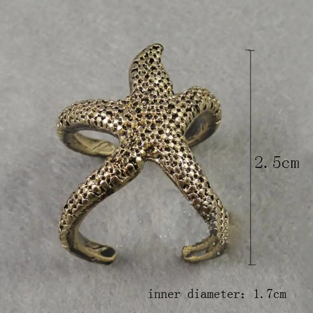Модный комплект из 2 предметов, в виде морской звезды Форма кольца для мужчин и женщин Винтаж манжета принт с животными и звездами Регулируемые кольца, ювелирные подарки